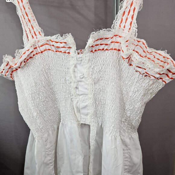 Smocked Sleeveless Tank Top Women White Ruffled Straps Button Open Back Closure - Picture 3 of 10